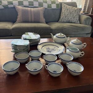 Blue and White Floral Tea Set